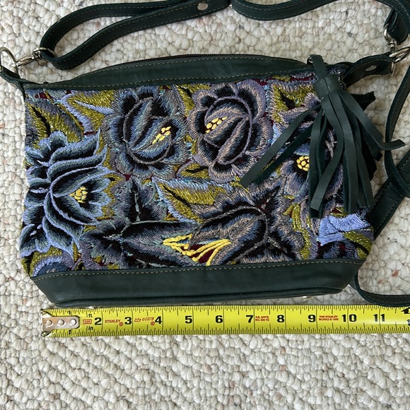 Handmade Leather Guatemalan Huipil Handbag - TEAL Leather crossbody - Picture 8 of 9